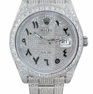 Rolex Super Clone Datejust 116300 White Gold Diamond Arabic Dial Iced Out