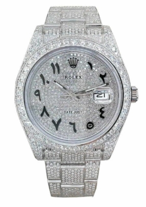 Rolex Super Clone Datejust 116300 White Gold Diamond Arabic Dial Iced Out