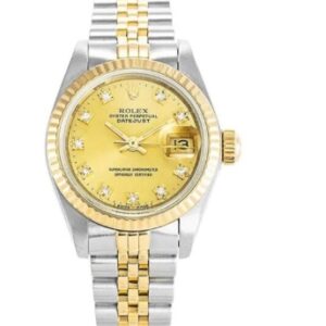 Rolex Super Clone Datejust Yellow Gold Steel Diamond Dial Ladies 69173 Jubilee