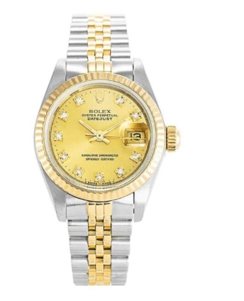 Rolex Super Clone Datejust Yellow Gold Steel Diamond Dial Ladies 69173 Jubilee